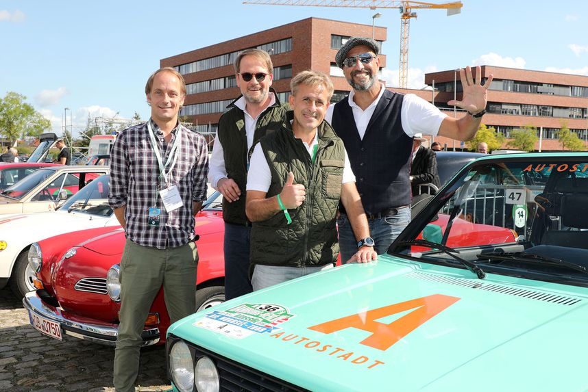 Hamburg-Berlin-Klassik 2018: Tim Schrick, Claudius Colsman, Pierre Littbarski, "Der Checker" Alexander Wesselsky (v.l.n.r.). Foto: Auto-Medienportal.Net/Autostadt